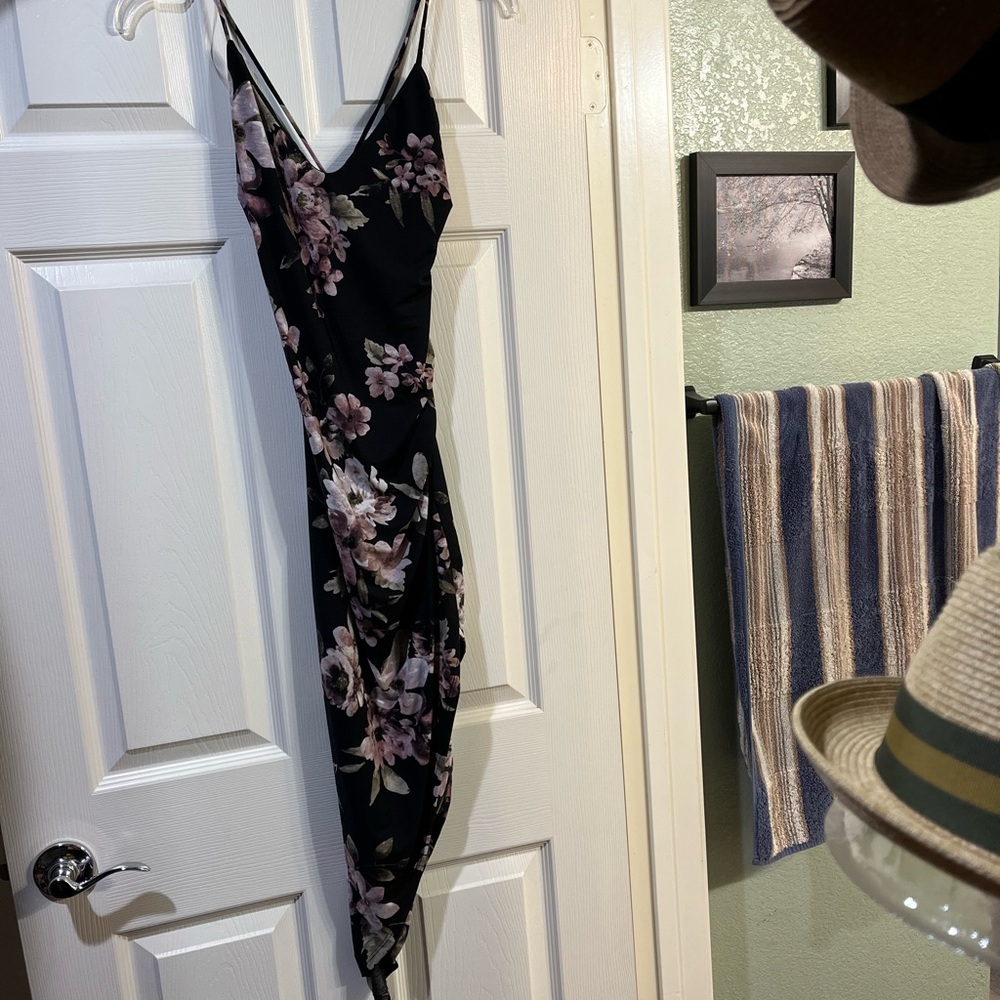 Windsor Black and Pink Floral hi-low Maxi Dress